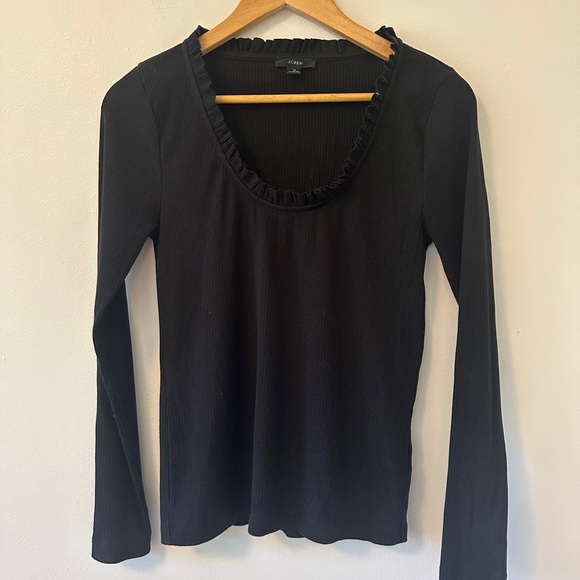 J. Crew - Vintage Ribbed Black Ruffled Long Sleeve T-Shirt | Size Medium - Picture 1 of 6
